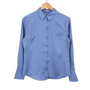NWT Banana Republic Satin Classic Fit Button Down Shirt In Blue Size Small
